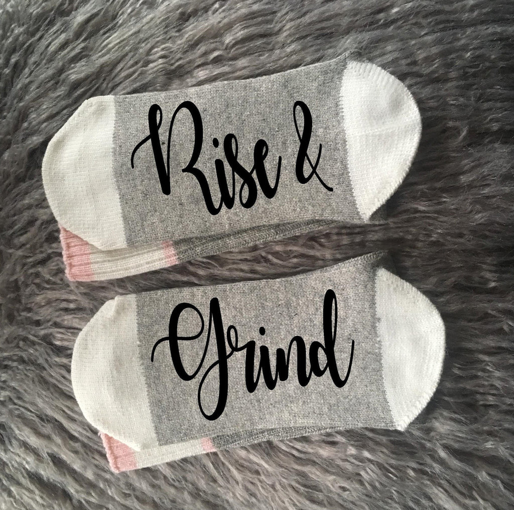 Rise and Grind-Self Made-Hustle and Heart-Girl Boss-Motivational Quote-Inspirational Socks-Inspirational Gift-Entrepreneur-Entrepreneur Gift