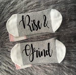 Rise and Grind-Self Made-Hustle and Heart-Girl Boss-Motivational Quote-Inspirational Socks-Inspirational Gift-Entrepreneur-Entrepreneur Gift